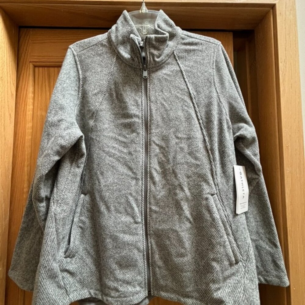 NWT Athleta Stroll Fleece Full Zip Jacket Gray Twill 1X